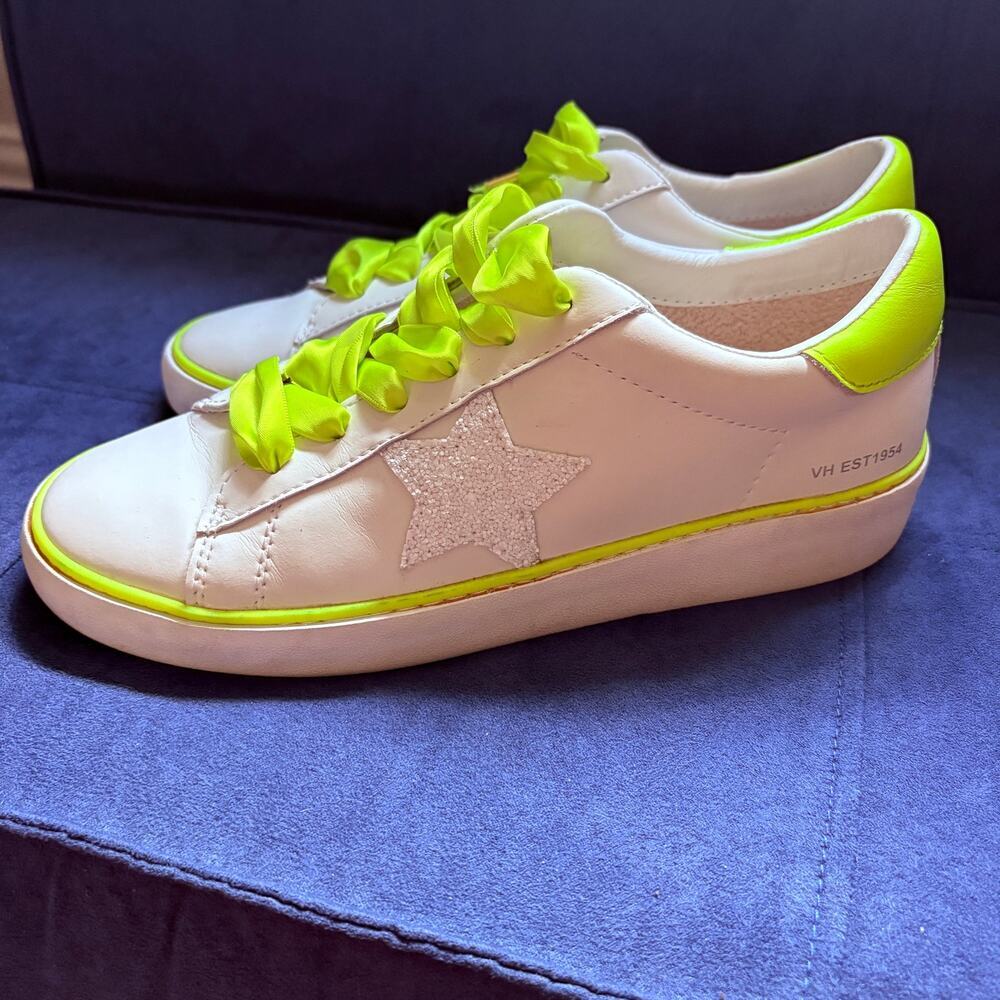 Vintage Havana Star Sneakers White Neon Yellow Leather Womens 8.5 Platform Viral